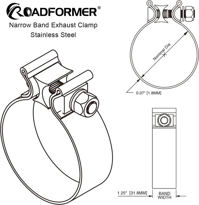 ROADFORMER مشبك عادم ضيق بقطر 2.25 بوصة من الفولاذ المقاوم للصدأ لماسورة العادم، كاتم الصوت وإصلاح نظام العادم (عبوة 2) - Image 3